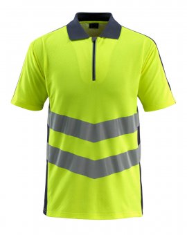 Tricou polo cu fermoar galben reflectorizant - bleumarin inchis
