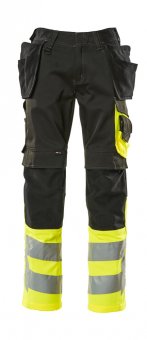 Pantaloni reflectorizanti de lucru negru galben